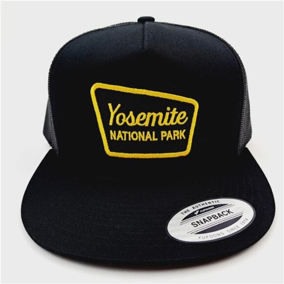 Hiking Travel Retro Yosemite National Park Patch Flat Bill Trucker Mesh Hat Cap main image 4